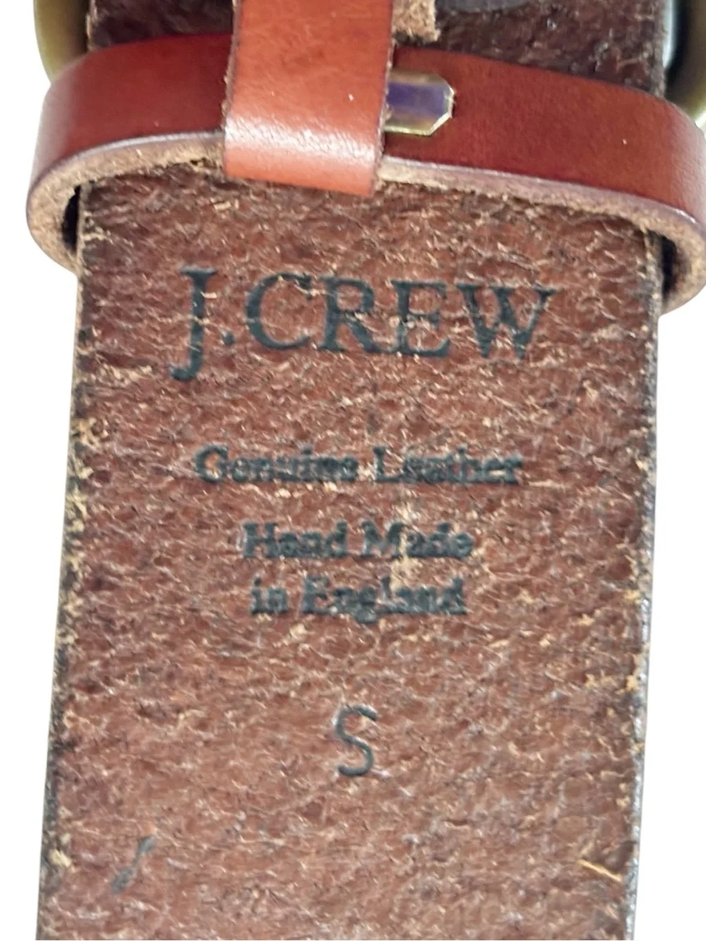 J. crew vintage hand made in England cut out design leather belt solid brass | S